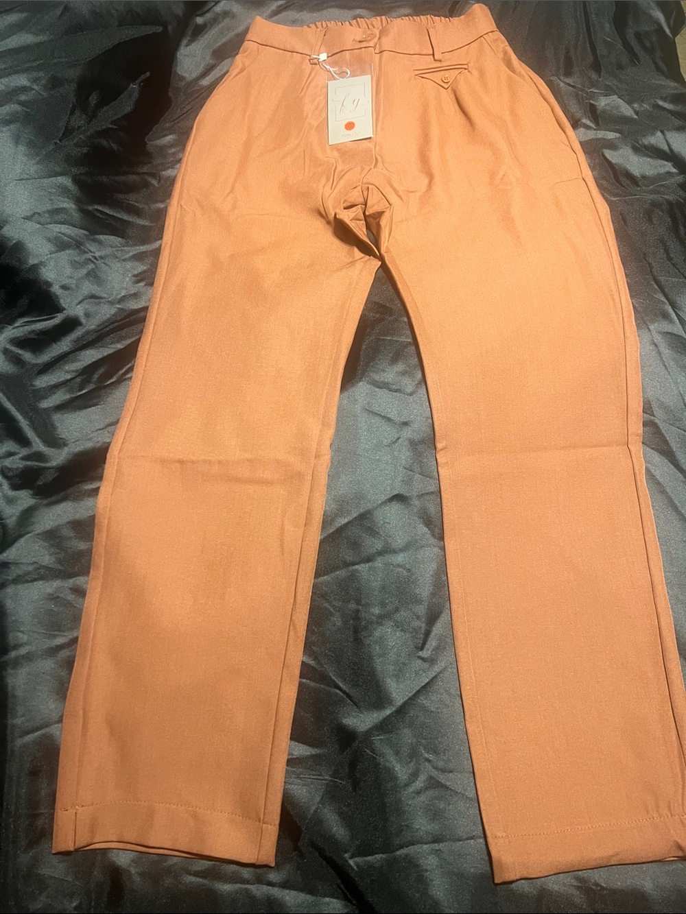 Funyyzo Womens Straight-Leg Pants in Terracotta Orange